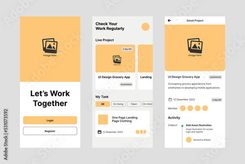 Work task management ui design template vector. Layout app mobile developer. Suitable for designing mobile android and ios