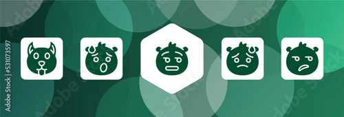 emoji filled icon set isolated on abstract background. glyph icons such as dog emoji, exhausted emoji, dissapointment downcast with sweat disappointed vector. can be used for web and mobile.