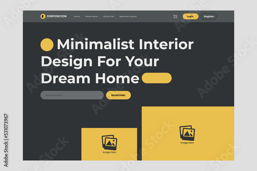 Landing page minimalist interior ui design template vector. Layout app mobile developer. Suitable for designing mobile android and ios