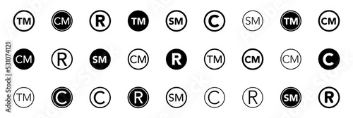 Copyright And Registered Trademark Icon Set Vector. Copyright And Registered Trademark Icon Set Vector. Smart ark and trademark right and license vector icon set photo