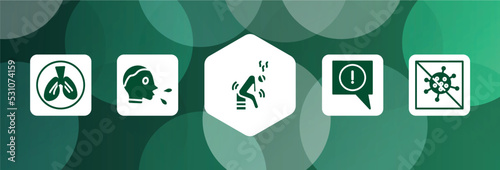 filled icon set isolated on abstract background. glyph icons such as respiratory, cover cough, weak, atention, antiviral vector. can be used for web and mobile.