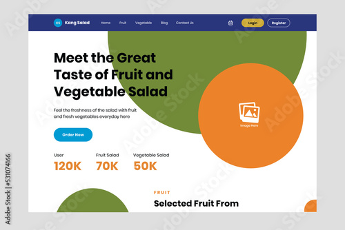 Landing page fruit sald ui design template vector. Layout app mobile developer. Suitable for designing mobile android and ios photo
