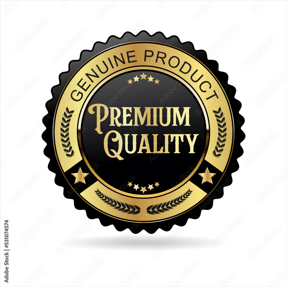 Premium quality gold and black badge retro design vector illustration 
