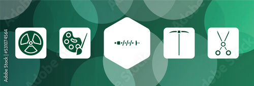 tool box filled icon set isolated on abstract background. glyph icons such as radiation, pallete, suspension, gardening digger, shears vector. can be used for web and mobile.