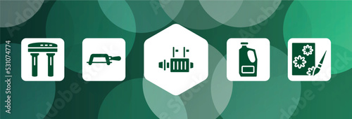 handcraft filled icon set isolated on abstract background. glyph icons such as water filter, fretsaw, starter, detergent, decoupage vector. can be used for web and mobile.