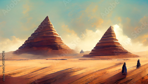 Desert mountain landscape.Pyramids of Egypt