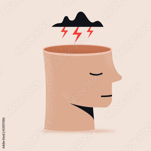 Depression in mental health man feeling problems, failures, heartbreak, worried. Tired persone icon, sad mood line style isolated on white background. 10 eps