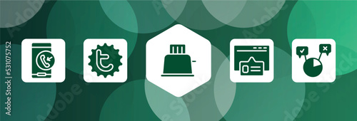 discussion filled icon set isolated on abstract background. glyph icons such as incoming call, tweet, toaster, pop up, polling vector. can be used for web and mobile.