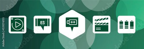 mobile interface filled icon set isolated on abstract background. glyph icons such as carplay, spanish language, video call, clapboard, battery level vector. can be used for web and mobile.