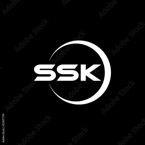 SSK letter logo design with black background in illustrator, cube logo, vector logo, modern alphabet font overlap style. calligraphy designs for logo, Poster, Invitation, etc. photo