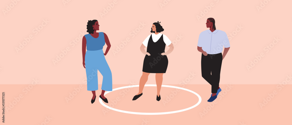 Round line as concept of personal boundaries of adoptive teenager, flat vector stock illustration with violation of private boundaries in African family - obrazy, fototapety, plakaty 