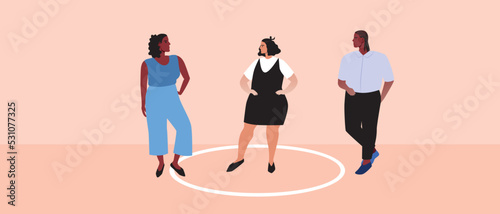 Round line as concept of personal boundaries of adoptive teenager, flat vector stock illustration with violation of private boundaries in African family