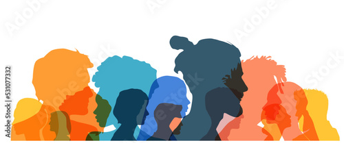 Group side silhouette men and women of different culture