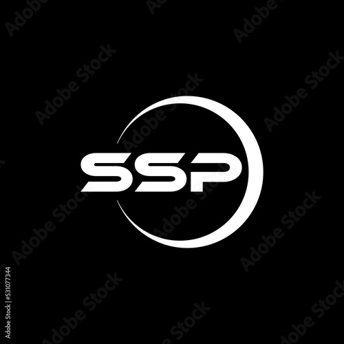 SSP letter logo design with black background in illustrator, cube logo, vector logo, modern alphabet font overlap style. calligraphy designs for logo, Poster, Invitation, etc.