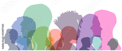 Group side silhouette men and women of different culture