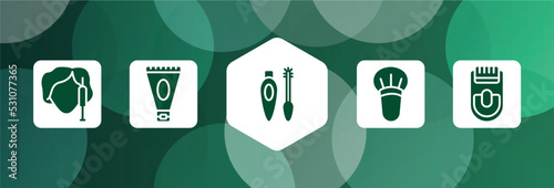 beauty kit filled icon set isolated on abstract background. glyph icons such as beauty treatment, anti aging cream, eyes mascara, blush brush, epilador vector. can be used for web and mobile.