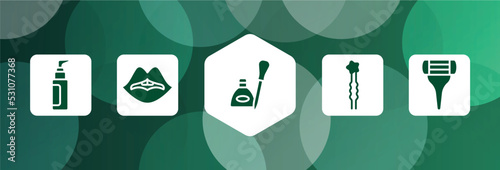 pretty filled icon set isolated on abstract background. glyph icons such as liquid makeup, woman lips, eye, two hairpins, women razor vector. can be used for web and mobile.