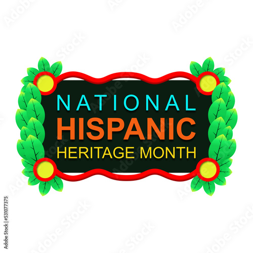 Hispanic heritage month. Isolated header design element for promotional banner, Coration of emblems and green leaf decorations.
