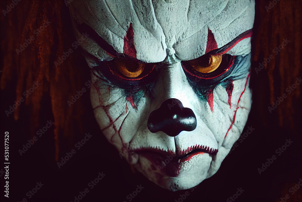 portrait of haunted clown. close-up 3d illustration Stock Illustration |  Adobe Stock