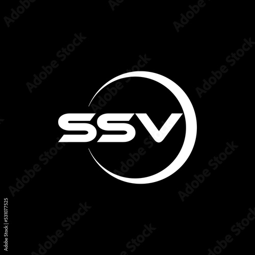 SSV letter logo design with black background in illustrator, cube logo, vector logo, modern alphabet font overlap style. calligraphy designs for logo, Poster, Invitation, etc. photo