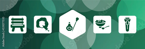 beauty and spa filled icon set isolated on abstract background. glyph icons such as wooden chair, mesotherapy, eye, salt, shaver vector. can be used for web and mobile.