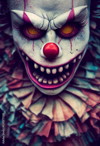 portrait of haunted clown. close-up 3d illustration