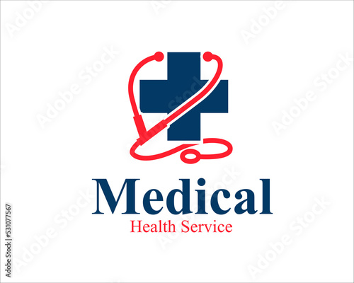 stethoscope and cross medical service logo designs for health