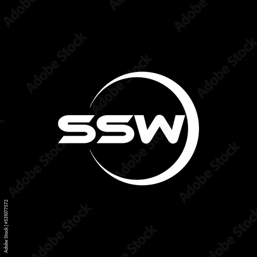 SSW letter logo design with black background in illustrator, cube logo, vector logo, modern alphabet font overlap style. calligraphy designs for logo, Poster, Invitation, etc.