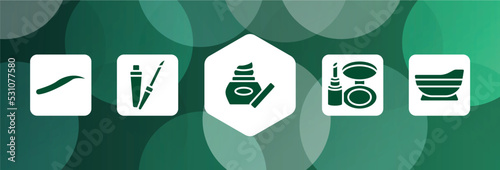 sauna filled icon set isolated on abstract background. glyph icons such as eyebrows, lip gloss, skin care, make up kit, bathtube vector. can be used for web and mobile.