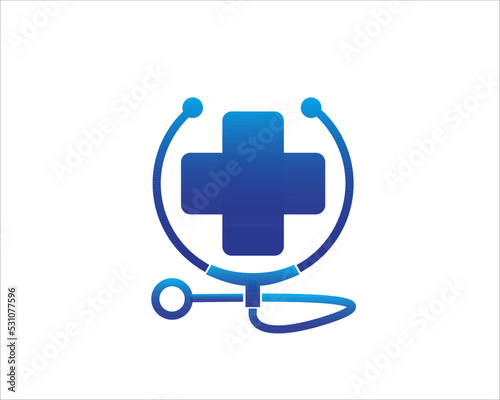 health care logo and stethoscope for medical service