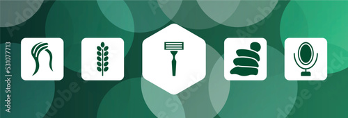 beauty filled icon set isolated on abstract background. glyph icons such as hair style, lavender, shaving razor, snail slime, mirrors vector. can be used for web and mobile.