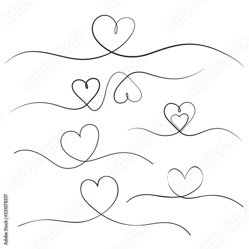 Lined heart one continues linear elegance minimal love shape set.