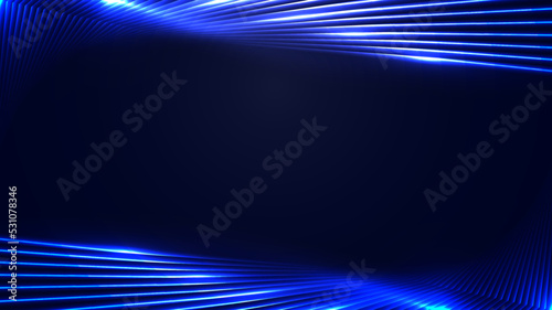Abstract technology futuristic concept blue neon light laser lines banner web template with lighting effect on dark background