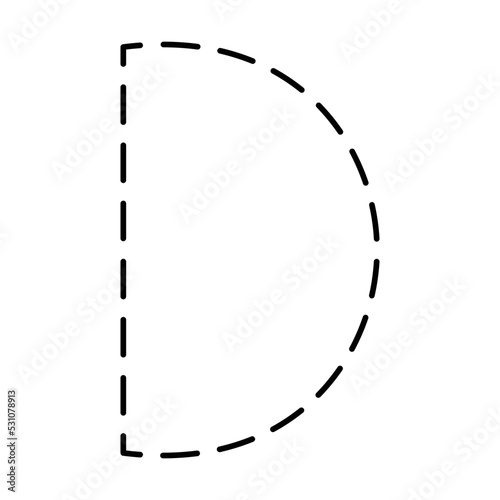 Tracing Alphabet letter D prewriting dotted line element for kindergarten, preschool and Montessori school kids worksheet for handwriting practice activity.