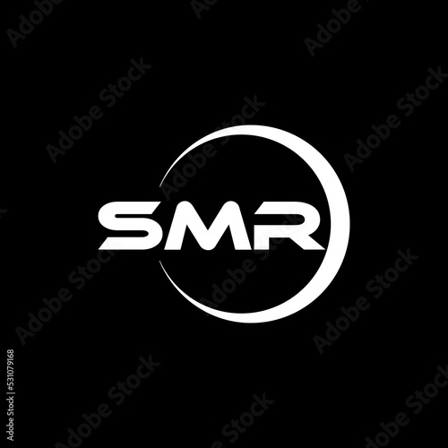 SMR letter logo design with black background in illustrator, cube logo, vector logo, modern alphabet font overlap style. calligraphy designs for logo, Poster, Invitation, etc. photo