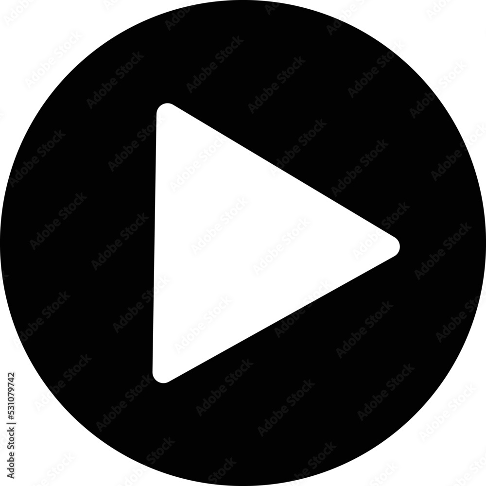 Play button vector icon black and white isolated on a white background. Play button vector icon black and white isolated on a white background.