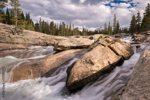 Tuolumne River rushing through granite boulders in Yosemite National Park, UNESCO World Heritage Site, California, United States of America