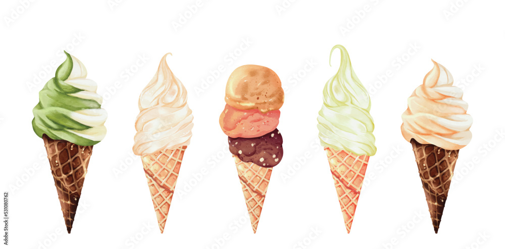 Set of ice cream watercolor vector design