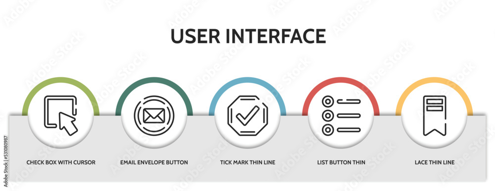 set of 5 thin line user interface icons with infographic template ...