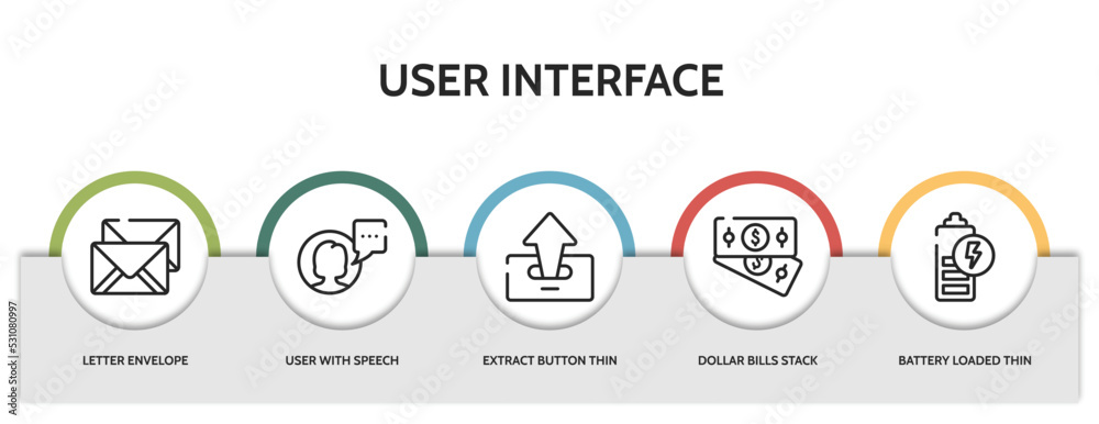 set of 5 thin line user interface icons with infographic template ...