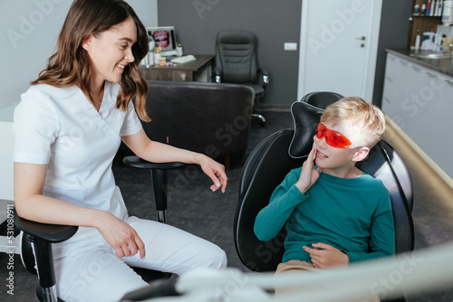 Young boy in dentistry with toothache