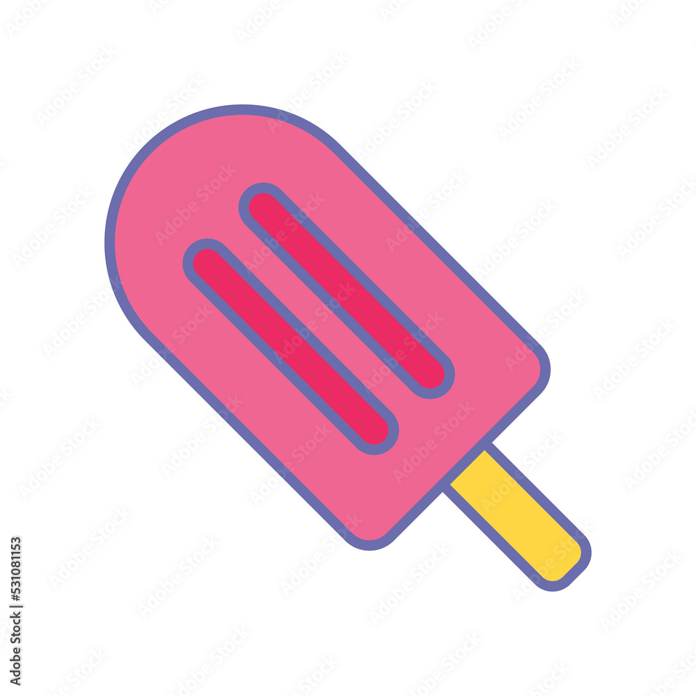 Tasty ice cream in popsicle with strawberry flavor. Freshness Sweet dessert food. Ice cream stick symbol summer, tropical vacation icon. Vector illustration filled outline style EPS10 Tasty ice cream in popsicle with strawberry flavor. Freshness Sweet dessert food. Ice cream stick symbol summer, tropical vacation icon. Vector illustration filled outline style EPS10