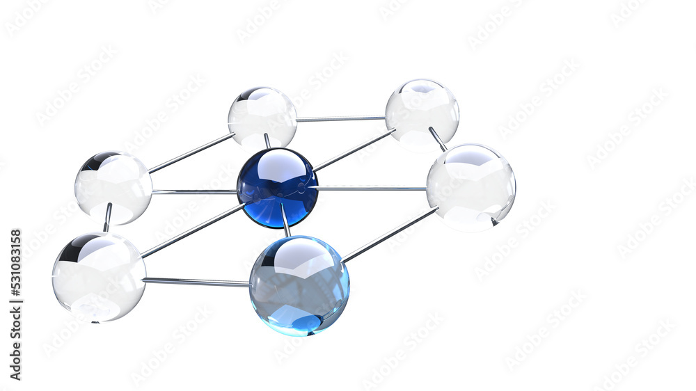 Fototapeta premium 3d network connection 3D rendering seven blue and clear glass spheres