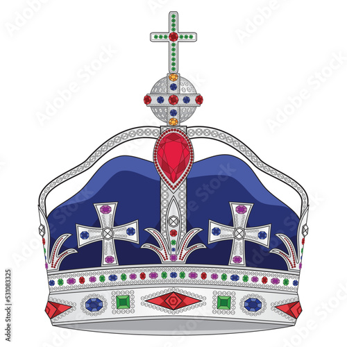 Platinum or silver crown with jewels or gemstone  drawing in vector