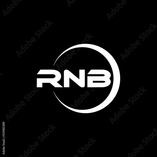 RNB letter logo design with black background in illustrator, cube logo, vector logo, modern alphabet font overlap style. calligraphy designs for logo, Poster, Invitation, etc.