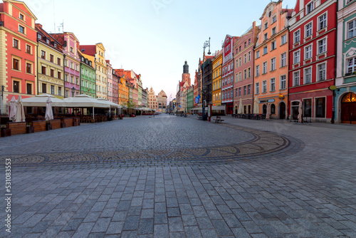 Wroclaw. Old market square on a sunny morning.