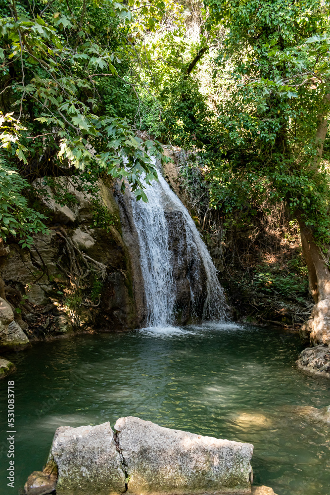 Beautiful waterfall Kefalogourna in Theologos, Thassos, Greece