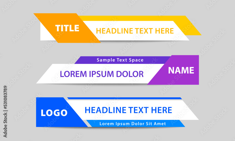 Geometric lower third banner template design. Colorful lower third bar set vector. Simple, clean style template Geometric lower third banner template design. Colorful lower third bar set vector. Simple, clean style template