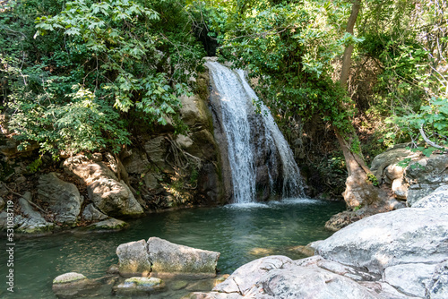 Beautiful waterfall Kefalogourna in Theologos, Thassos, Greece