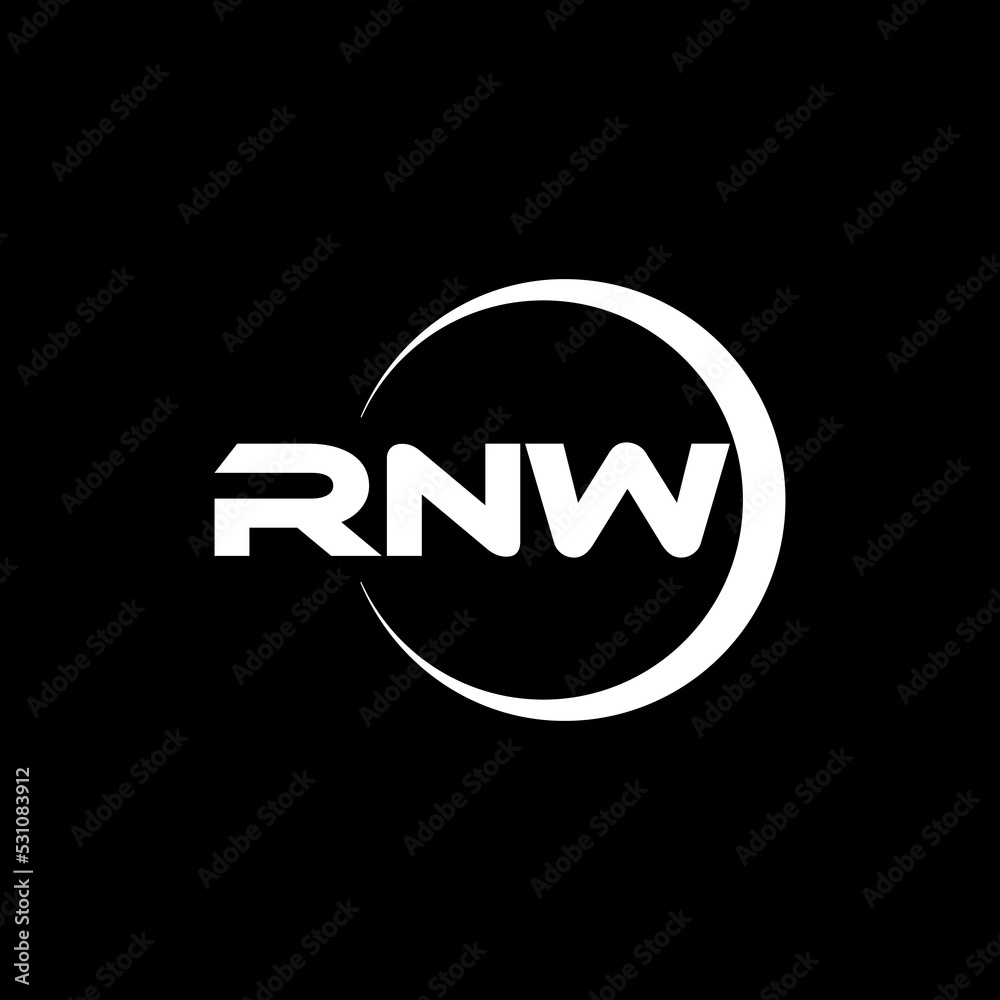 RNW letter logo design with black background in illustrator, cube logo, vector logo, modern alphabet font overlap style. calligraphy designs for logo, Poster, Invitation, etc.